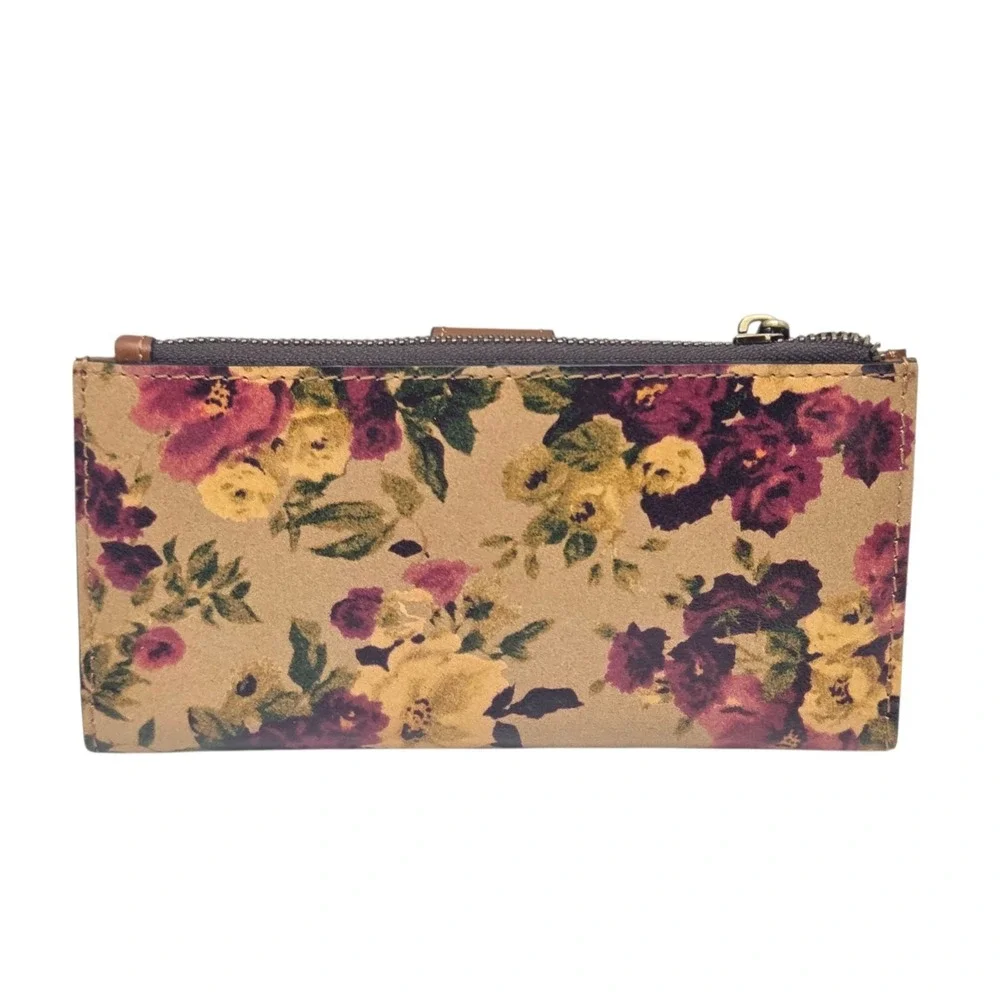 Patricia Nash Nazari Antique Rose Floral Bifold Leather Wallet RFID Blocking